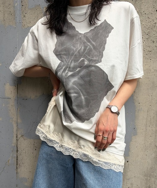 Ameri（アメリ） tシャツ 半袖 LACY SATIN PRINT TEE レディース