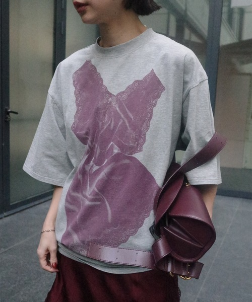 Ameri（アメリ） tシャツ 半袖 LACY SATIN PRINT TEE レディース