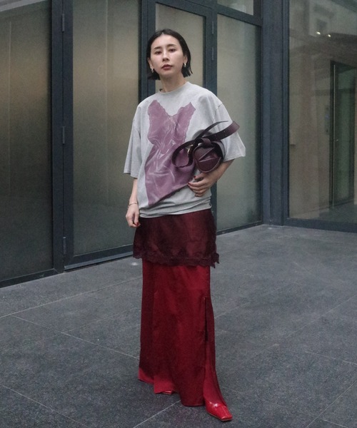 Ameri（アメリ） tシャツ 半袖 LACY SATIN PRINT TEE レディース