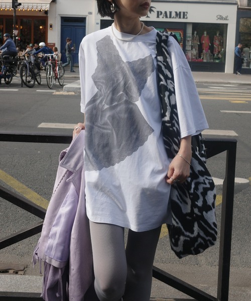 Ameri（アメリ） tシャツ 半袖 LACY SATIN PRINT TEE レディース