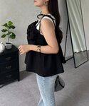 キャミソール 肩リボンホイップシャーリングビスチェの詳細画像4