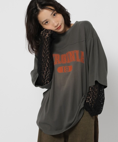ニコアンド niko and アソートレイヤープリントTシャツチャコール新品 niko and…（ニコアンド） tシャツ アソートレイヤープリントTシャツ