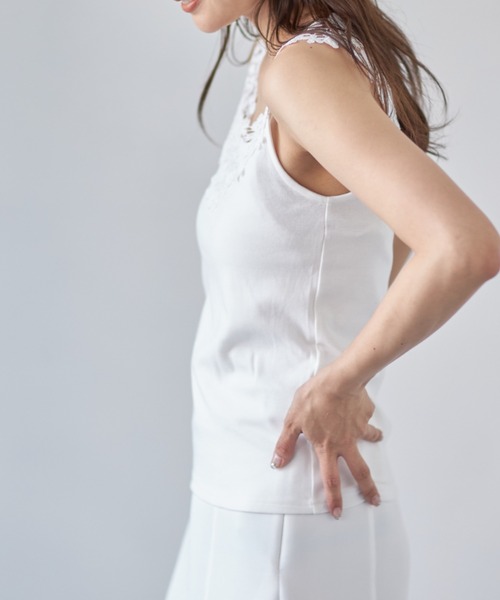 衿ぐりレースリブタンクトップ 襟ぐりレース接触冷感タンクトップ m.m.o. : W Pocket - 通販 - Yahoo