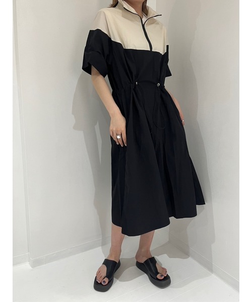 バイカラー ワンピース フロントZIPバイカラーニットワンピース[品番：LINW0002515