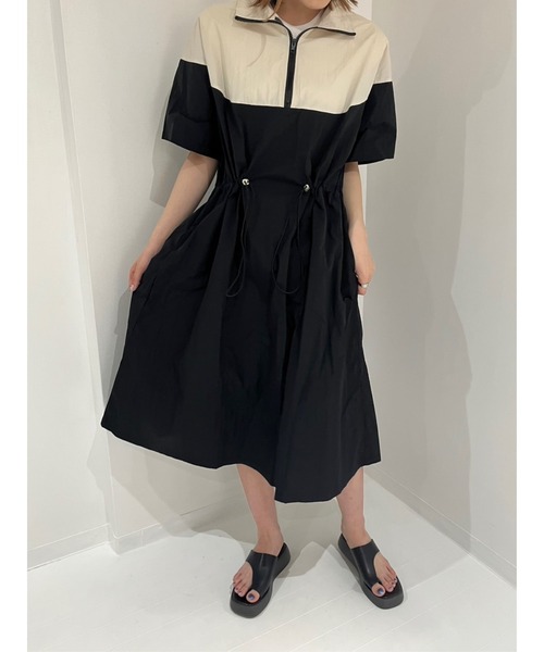 ◯CASTELBAJA ハーフジップ ワンピース Jewelobe ワンピース ハーフジップバイカラーシャカシャカ