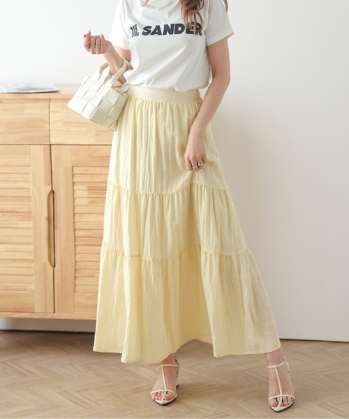 ロング スカート 夏 サテンティアードスカート : ZOZOTOWN Yahoo!店