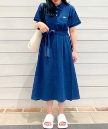 LACOSTE　ラコステ　鹿の子シャツワンピース　ポロワンピース　ロング LACOSTE シャツワンピース インディゴ 鹿の子ポロドレス