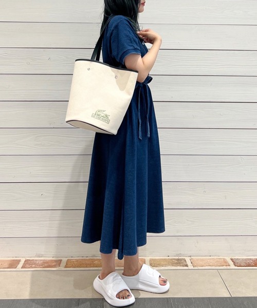 LACOSTE　ラコステ　鹿の子シャツワンピース　ポロワンピース　ロング LACOSTE シャツワンピース インディゴ 鹿の子ポロドレス