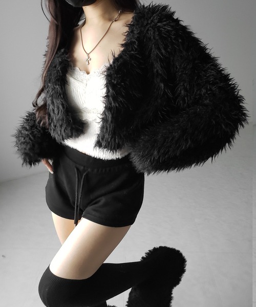 melt the lady シャギーカーディガン 黒 F 美品 ボア me+em select（ミームセレクト） カーディガン 「 3color 」ロング