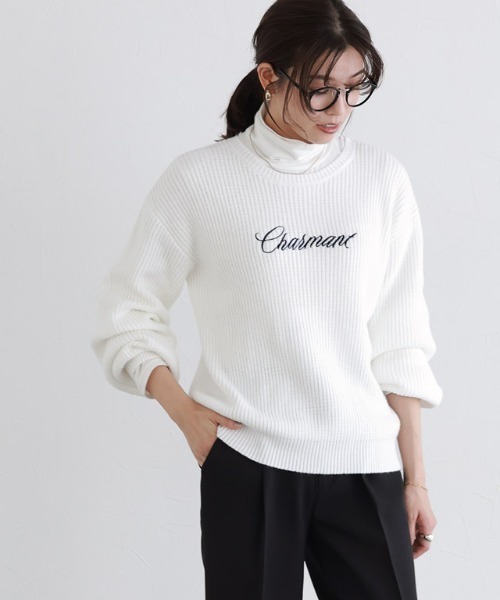 Pierrot（ピエロ） ニット セーター 刺繍ロゴニット レディース