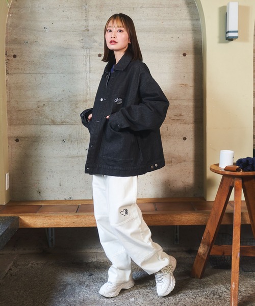  JEANS デニムジャケット Gジャン フラッグロゴ デカロゴ FLAG ON CREW メンズ デニムジャケット Gジャン オーバーサイズ