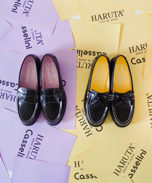 美品【HARUTA×Casselini】フリンジローファー ピンク COLLABORATION】HARUTA×Casselini コラボレーション第二弾