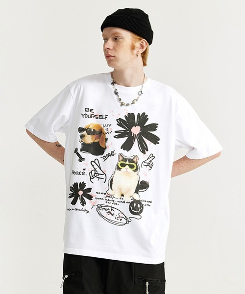 Ressaca tシャツ オーバーサイズ 手書き風アニマルプリントT