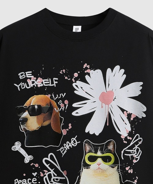 mal.オーバーサイズ プリントTシャツ Ressaca tシャツ オーバーサイズ 手書き風アニマルプリントT