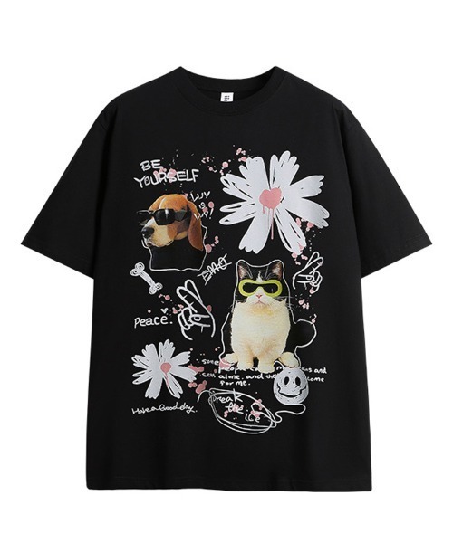 tシャツ アニマルキャラプリントレトロ風オーバーサイズT半袖シャツ レディース セール】PEZ/ペッツ レトロキャラクター アニマルヘッド