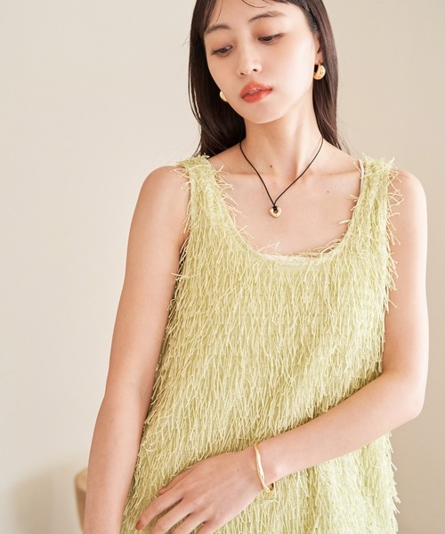 VIS（ビス） タンクトップ ノースリーブ フリンジノースリーブトップス