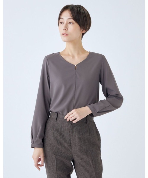 T-mat ライトグレーのブラウス SUIT SELECT ブラウス シャツ 「透け軽減・マットサテン素材」メタル