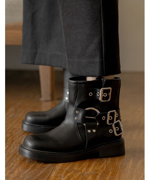 DIESEL 黒 エンジニアブーツ バックル付き　24cm Re:EDIT（リエディ） ブーツ 「大きいサイズ有」バックルデザイン