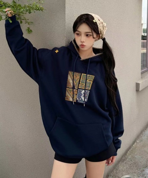 GEMEDA パーカー ししゅうロゴプルオーバーパーカー レディース