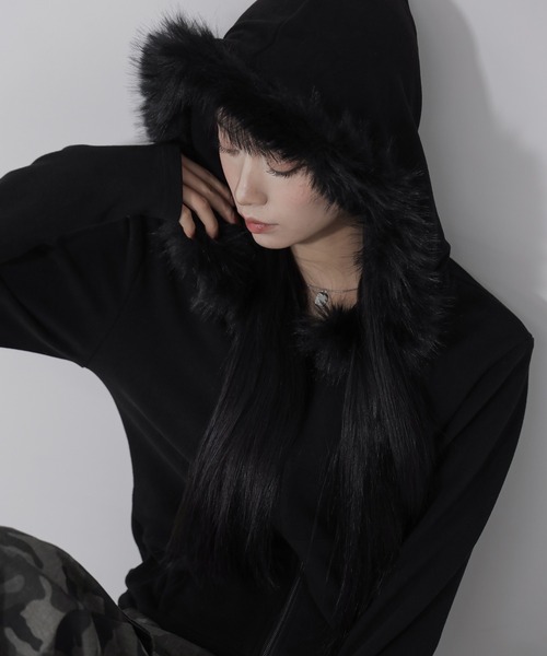 パーカー 「 ３color 」ファーフードジップアップパーカー ／ fur zipup hoodie レディース