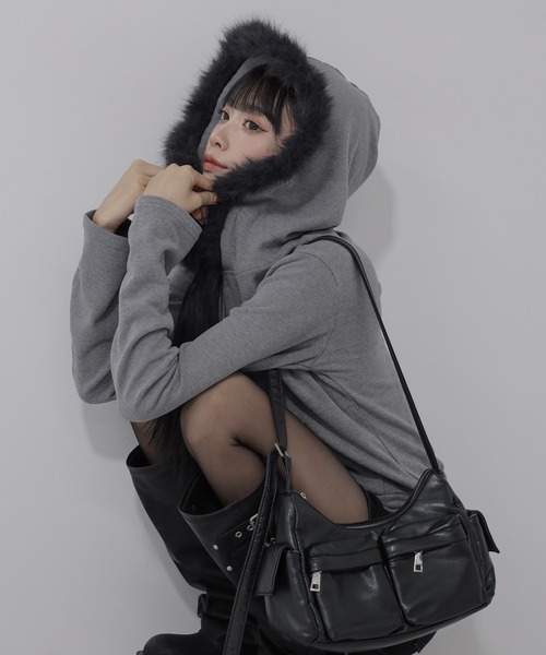 me+em select パーカー 「 3color 」ファーフードジップアップ