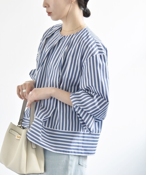 quaranciel ブラウス シャツ quaranciel:「洗濯機可能」REPREVE タック