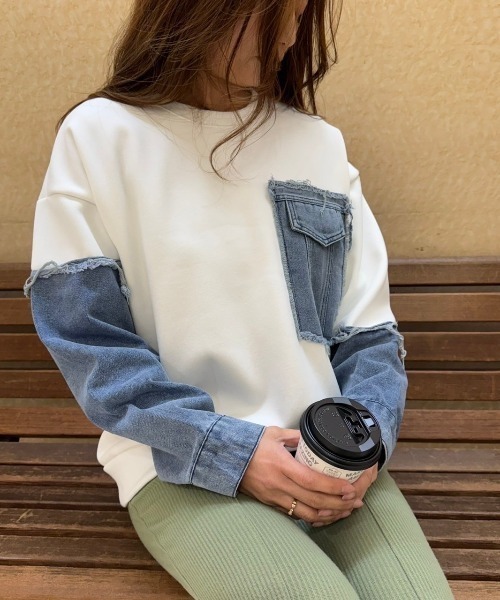 LETee tシャツ デニムドッキングカットソープルオーバー レディース 