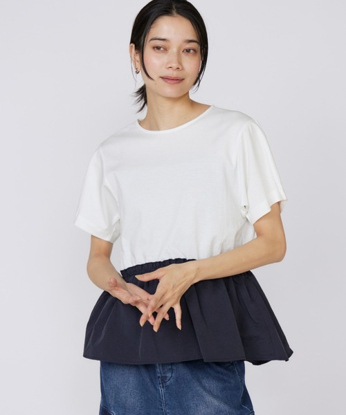 INED（イネド） tシャツ 半袖 スーピマコットン ドッキングペプラム 