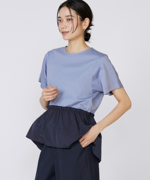 tシャツ スーピマコットン ドッキングペプラムカットソー レディース