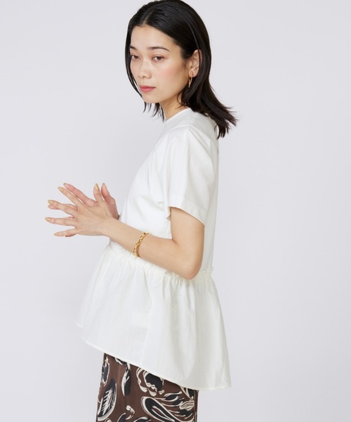 INED（イネド） tシャツ 半袖 スーピマコットン ドッキングペプラム 