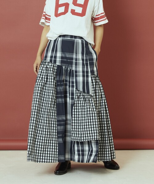 Freada（フリーダ） スカート チェック パッチワーク フリル フレア
