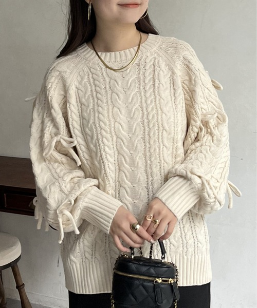 「prose verse」 長袖ニット フリ- ブラック レディース_画像4