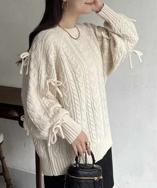 「prose verse」 長袖ニット フリ- ブラック レディース_画像6