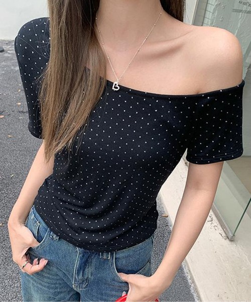 tシャツ ドットワンショルダートップス レディース