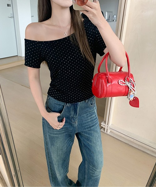 tシャツ ドットワンショルダートップス レディース tシャツ ドットワンショルダートップス レディース : ZOZOTOWN