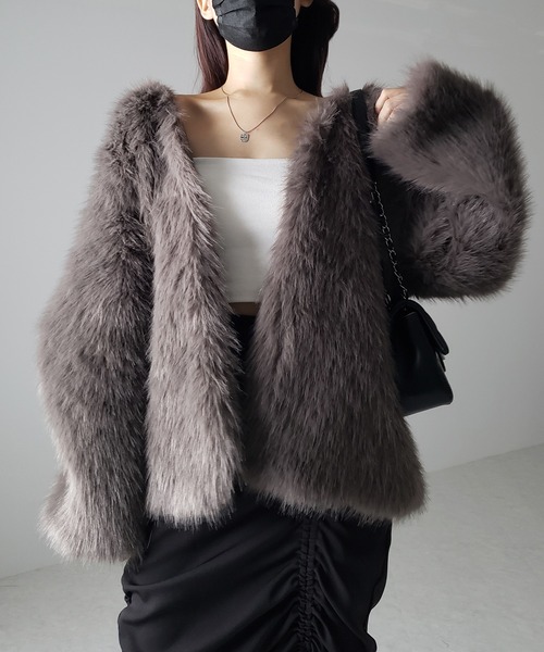 美品 自由区 フェイクファージャケット グレージュ ノーカラー ゆったり 大きめ 楽天市場】＼SALE70%OFF／ファーコート ファージャケット レディース