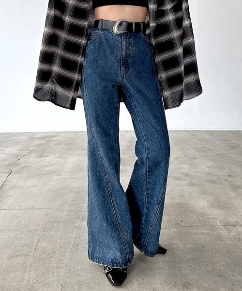 PAGEBOY スリムレッグフレアデニム　フレアデニムパンツ　ブルー PAGEBOY（ページボーイ） ジーンズ デニム デニムパンツ スリムレッグ