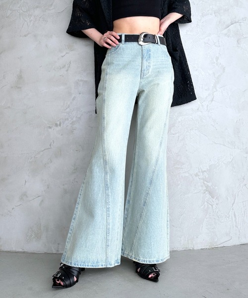 ジーンズ デニム デニムパンツ スリムレッグフレアデニム/脚長効果抜群「4color/4size」 レディースの画像
