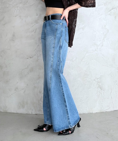 ジーンズ デニム デニムパンツ スリムレッグフレアデニム/脚長効果抜群「4color/4size」 レディースの画像