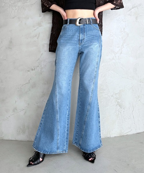 ジーンズ デニム デニムパンツ スリムレッグフレアデニム/脚長効果抜群「4color/4size」 レディースの画像