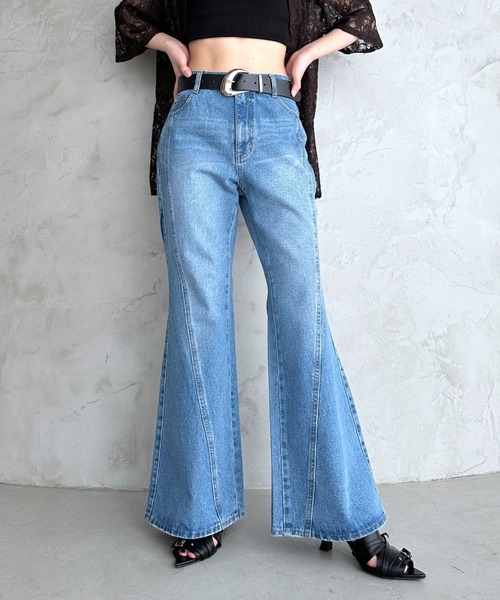 ジーンズ デニム デニムパンツ スリムレッグフレアデニム/脚長効果抜群「4color/4size」 レディースの画像