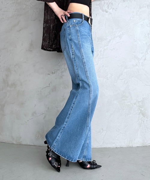 ジーンズ デニム デニムパンツ スリムレッグフレアデニム/脚長効果抜群「4color/4size」 レディースの画像