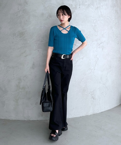 ジーンズ デニム デニムパンツ スリムレッグフレアデニム/脚長効果抜群「4color/4size」 レディースの画像