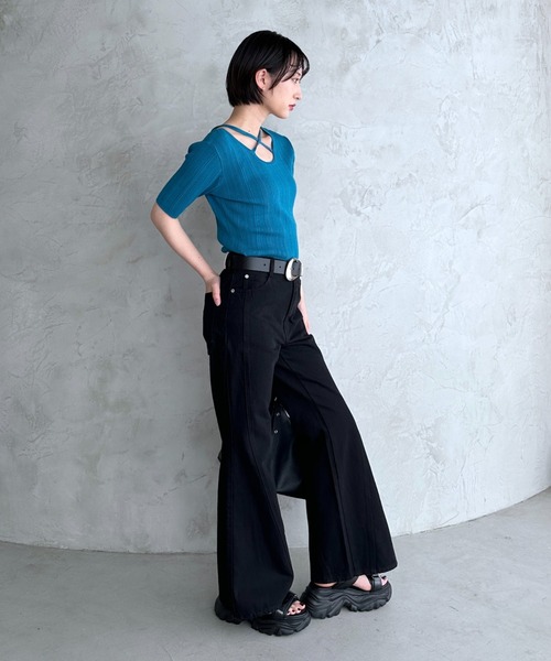 ジーンズ デニム デニムパンツ スリムレッグフレアデニム/脚長効果抜群「4color/4size」 レディースの画像