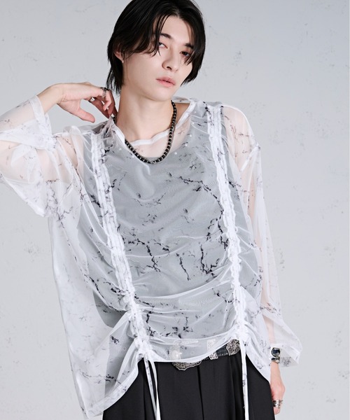 Ellno Loset tシャツ ドロストマーブルシアートップス メンズ