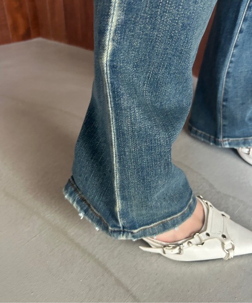 ジーンズ デニム デニムパンツ ウォッシュ加工 スリムストレートフレア 