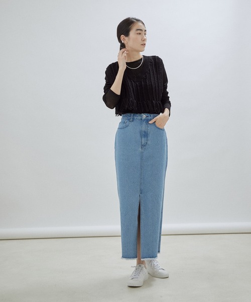 「SALON adam et rope'」 デニムロングスカート M チャコールグレー レディース