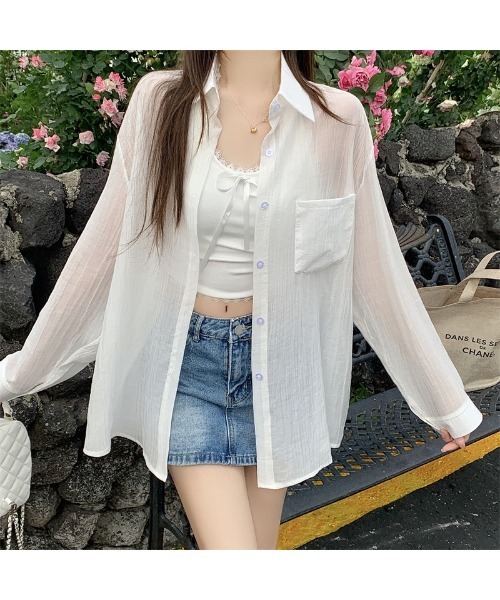 ブラウス シャツ 7色展開 オーバーサイズ 長袖シアーシャツ レディース