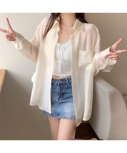 ブラウス シャツ 7色展開 オーバーサイズ 長袖シアーシャツ レディース