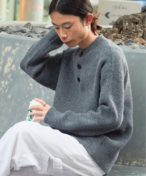 ニット/セーター Henley Neck Knit Theater code セーター ニット Rib knit Henley neck knit sweater/畦